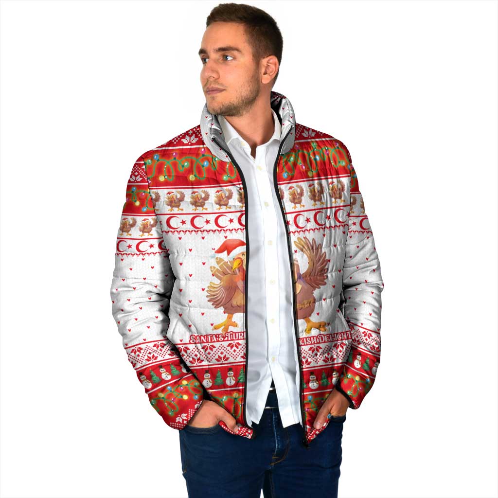Turkey Christmas Padded Jacket with Santa Turkey Red Crescent Pattern Snowmen and Festive Lights - Wonder Print Shop