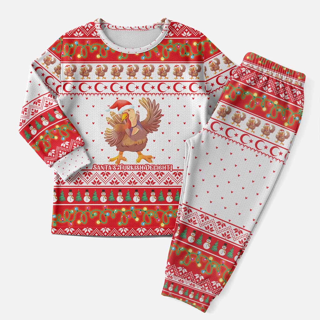 Turkey Christmas Pajama Set with Santa Turkey Red Crescent Pattern Snowmen and Festive Lights - Wonder Print Shop