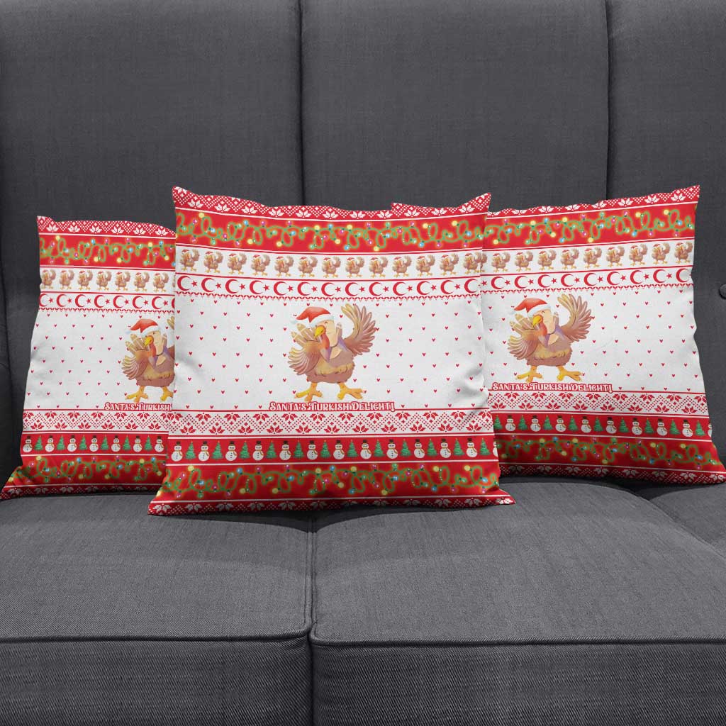 Turkey Christmas Pillow Cover with Santa Turkey Red Crescent Pattern Snowmen and Festive Lights - Wonder Print Shop