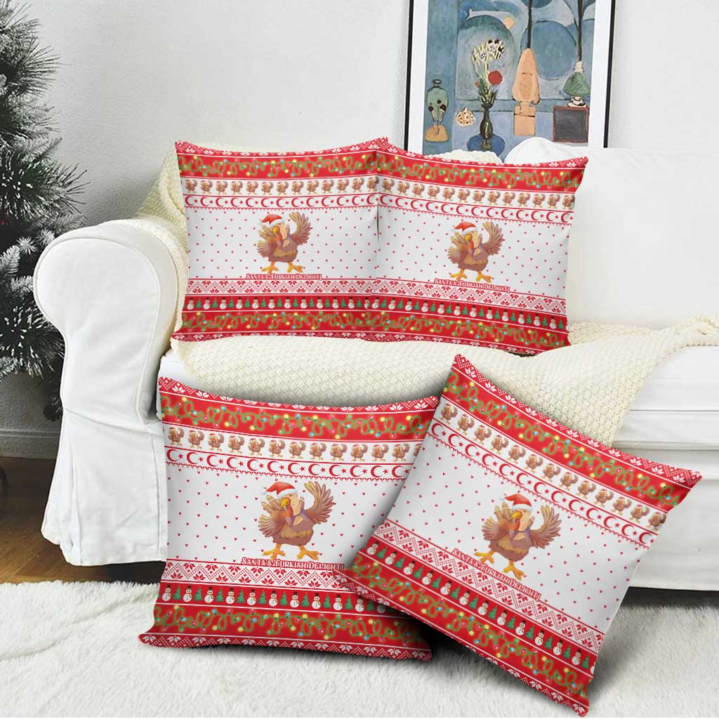 Turkey Christmas Pillow Cover with Santa Turkey Red Crescent Pattern Snowmen and Festive Lights - Wonder Print Shop
