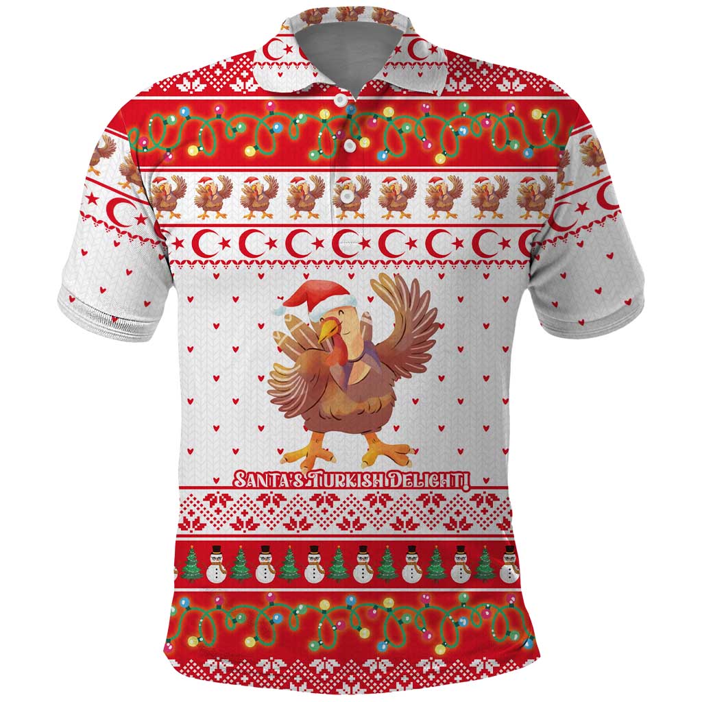 Turkey Christmas Polo Shirt with Santa Turkey Red Crescent Pattern Snowmen and Festive Lights - Wonder Print Shop
