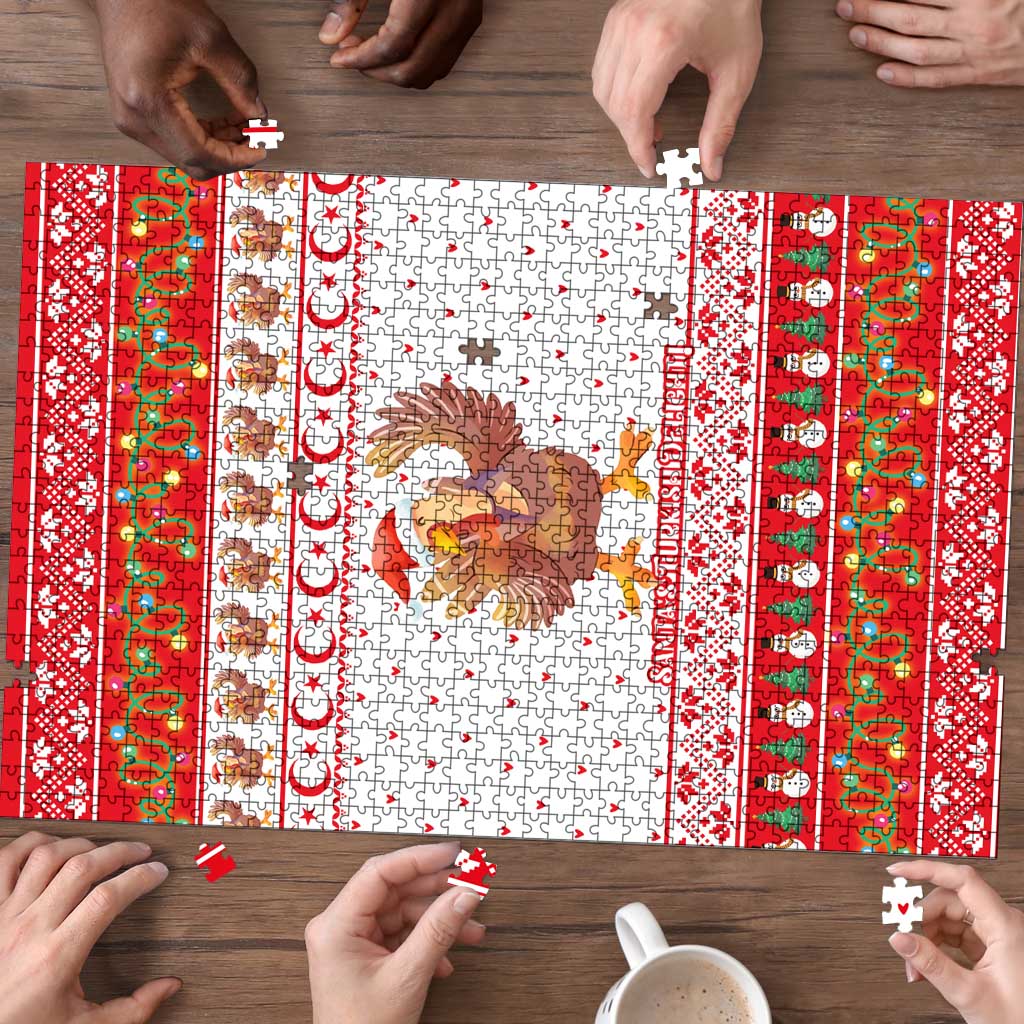 Turkey Christmas Puzzle with Santa Turkey Red Crescent Pattern Snowmen and Festive Lights - Wonder Print Shop
