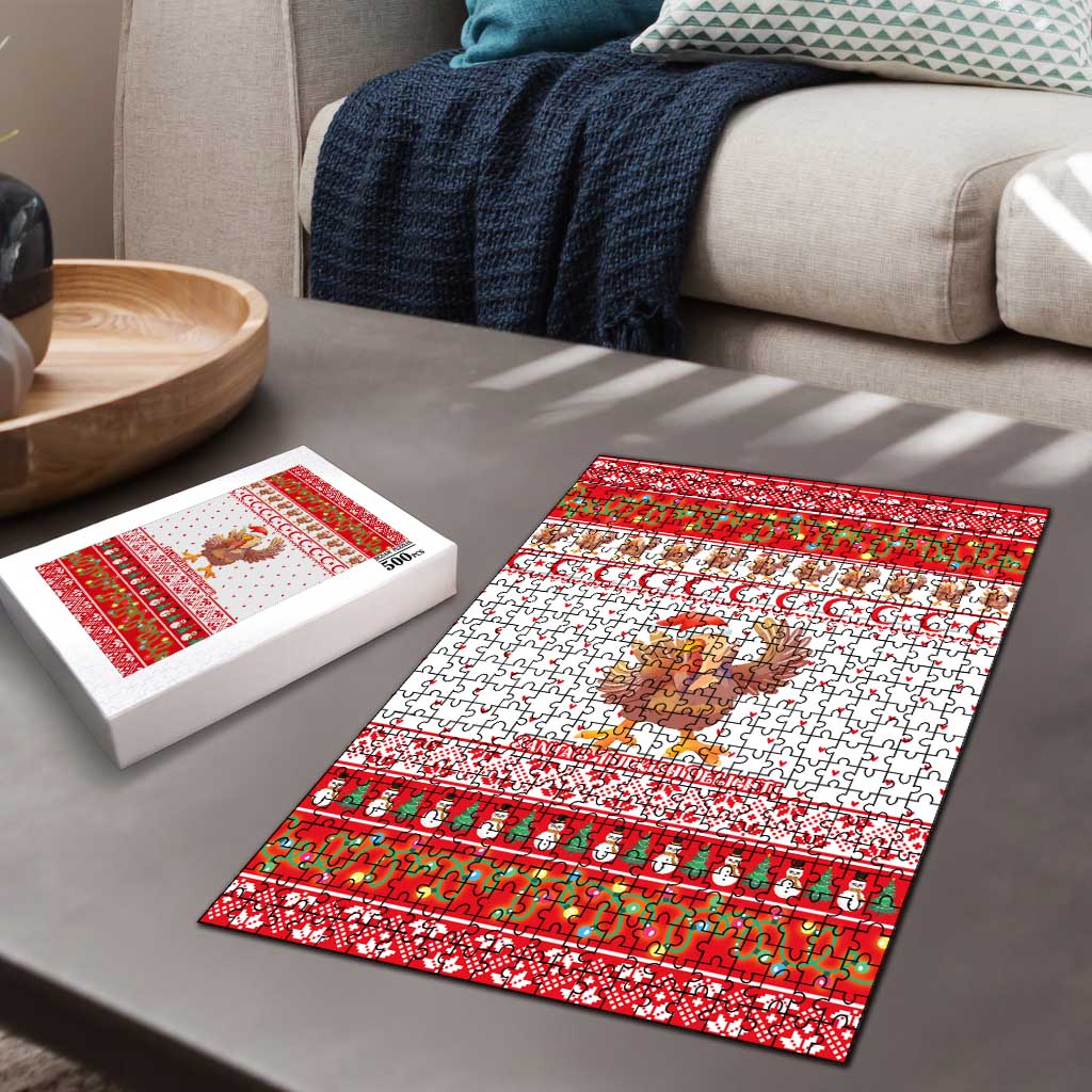 Turkey Christmas Puzzle with Santa Turkey Red Crescent Pattern Snowmen and Festive Lights - Wonder Print Shop