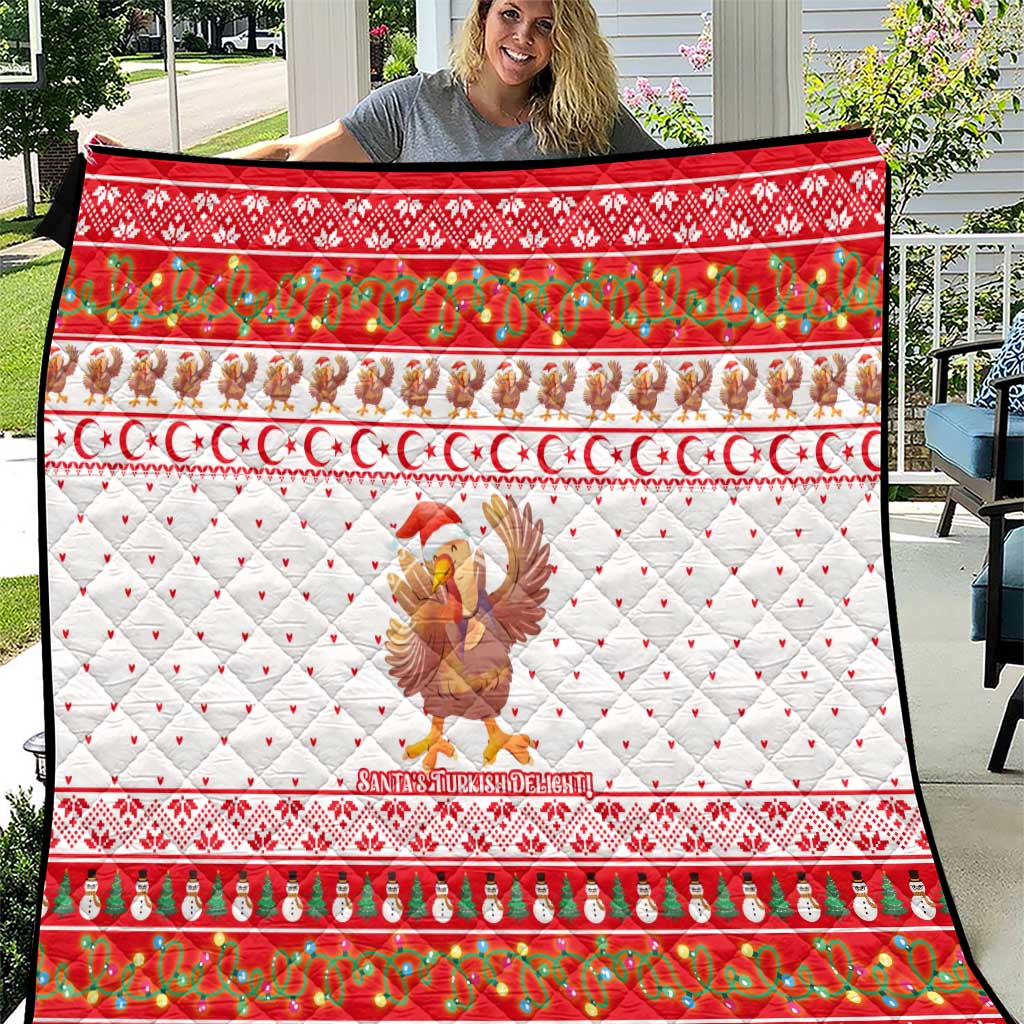 Turkey Christmas Quilt with Santa Turkey Red Crescent Pattern Snowmen and Festive Lights - Wonder Print Shop