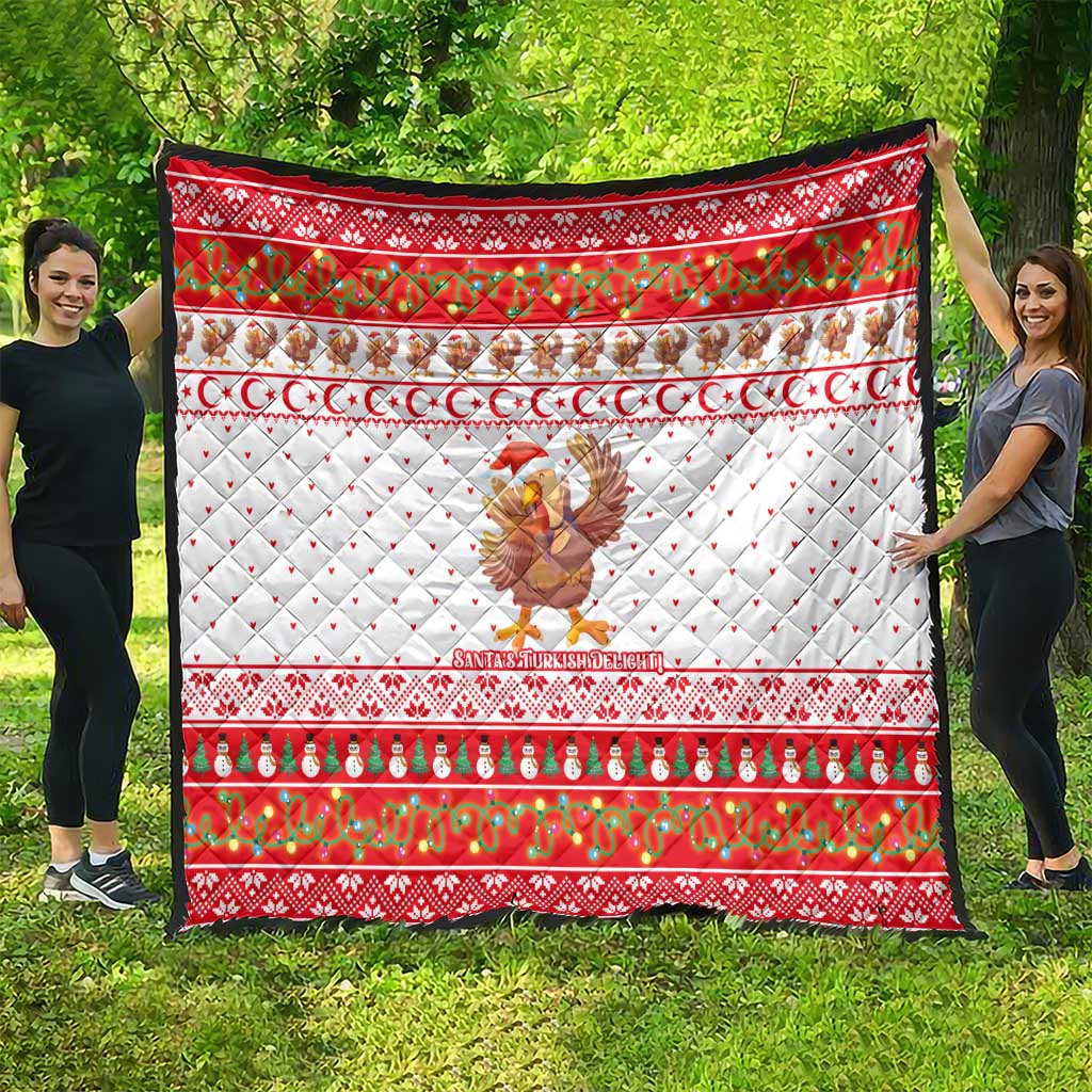 Turkey Christmas Quilt with Santa Turkey Red Crescent Pattern Snowmen and Festive Lights - Wonder Print Shop