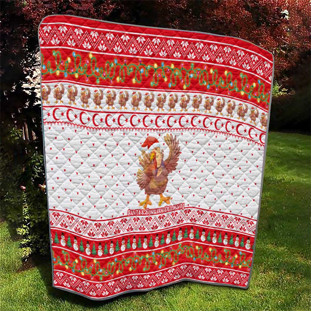 Turkey Christmas Quilt with Santa Turkey Red Crescent Pattern Snowmen and Festive Lights - Wonder Print Shop