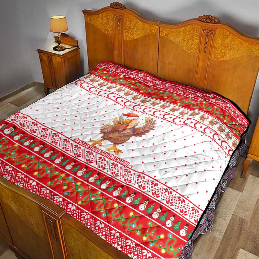 Turkey Christmas Quilt with Santa Turkey Red Crescent Pattern Snowmen and Festive Lights - Wonder Print Shop