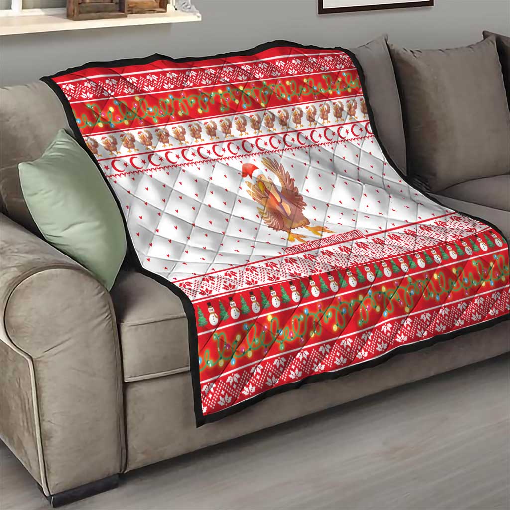 Turkey Christmas Quilt with Santa Turkey Red Crescent Pattern Snowmen and Festive Lights - Wonder Print Shop