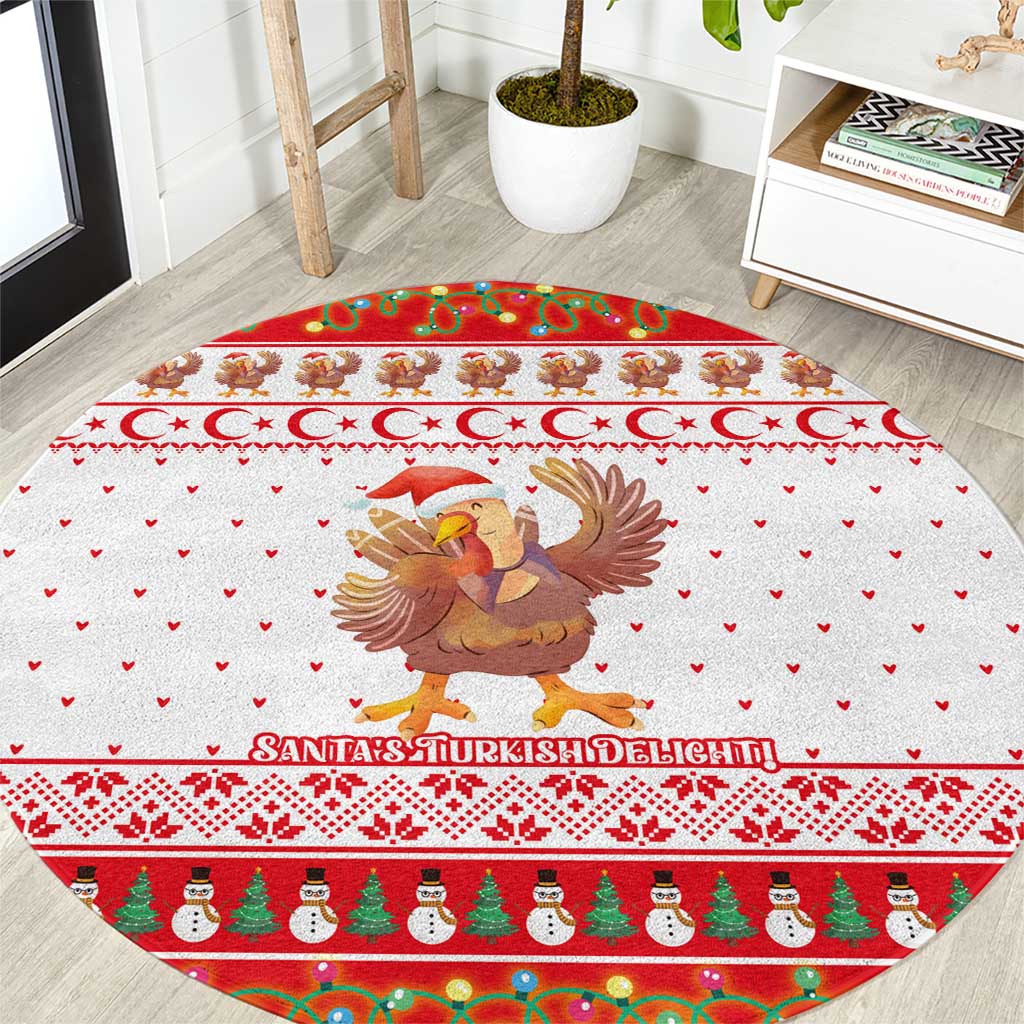 Turkey Christmas Round Carpet with Santa Turkey Red Crescent Pattern Snowmen and Festive Lights - Wonder Print Shop