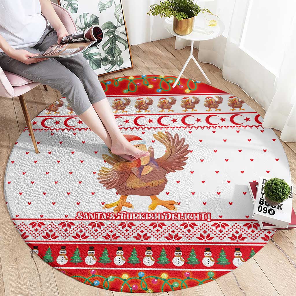 Turkey Christmas Round Carpet with Santa Turkey Red Crescent Pattern Snowmen and Festive Lights - Wonder Print Shop