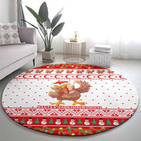 Turkey Christmas Round Carpet with Santa Turkey Red Crescent Pattern Snowmen and Festive Lights - Wonder Print Shop