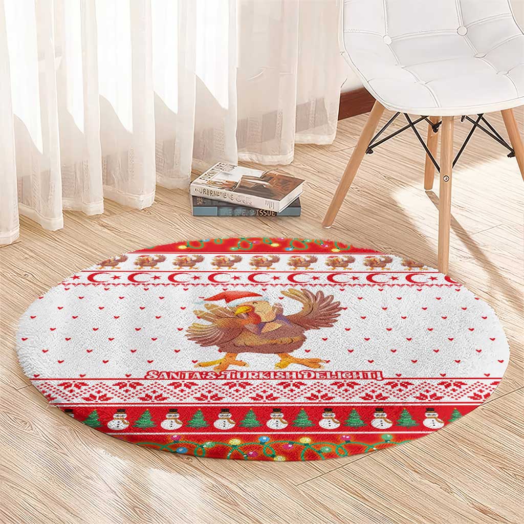Turkey Christmas Round Carpet with Santa Turkey Red Crescent Pattern Snowmen and Festive Lights - Wonder Print Shop