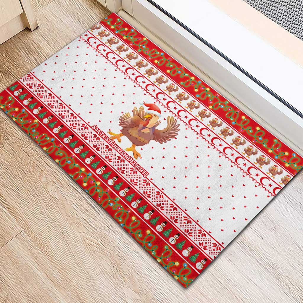 Turkey Christmas Rubber Doormat with Santa Turkey Red Crescent Pattern Snowmen and Festive Lights - Wonder Print Shop