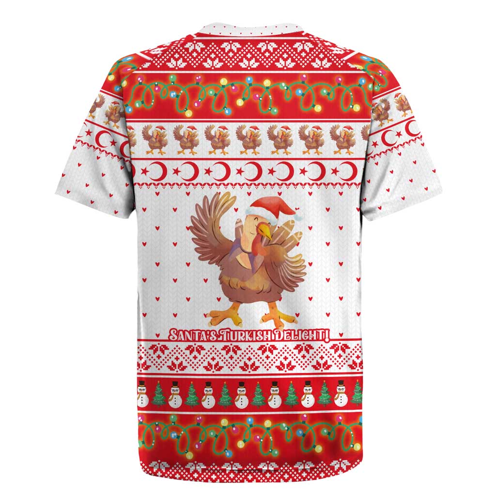 Turkey Christmas Rugby Jersey with Santa Turkey Red Crescent Pattern Snowmen and Festive Lights - Wonder Print Shop