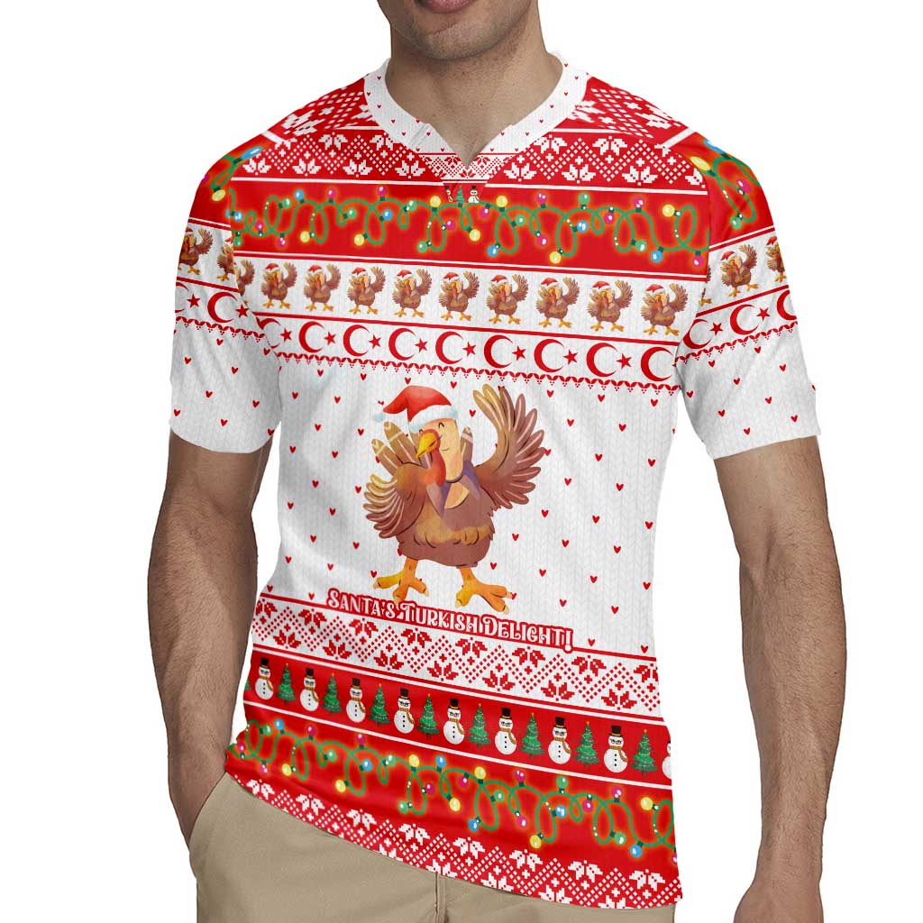 Turkey Christmas Rugby Jersey with Santa Turkey Red Crescent Pattern Snowmen and Festive Lights - Wonder Print Shop