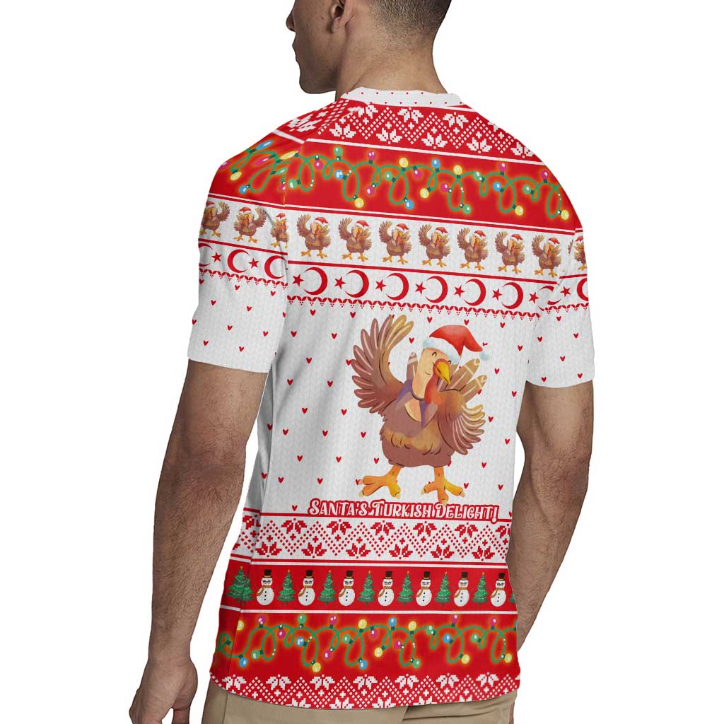 Turkey Christmas Rugby Jersey with Santa Turkey Red Crescent Pattern Snowmen and Festive Lights - Wonder Print Shop