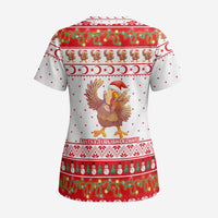 Turkey Christmas Scrub Top with Santa Turkey Red Crescent Pattern Snowmen and Festive Lights - Wonder Print Shop