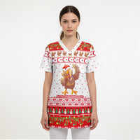 Turkey Christmas Scrub Top with Santa Turkey Red Crescent Pattern Snowmen and Festive Lights - Wonder Print Shop
