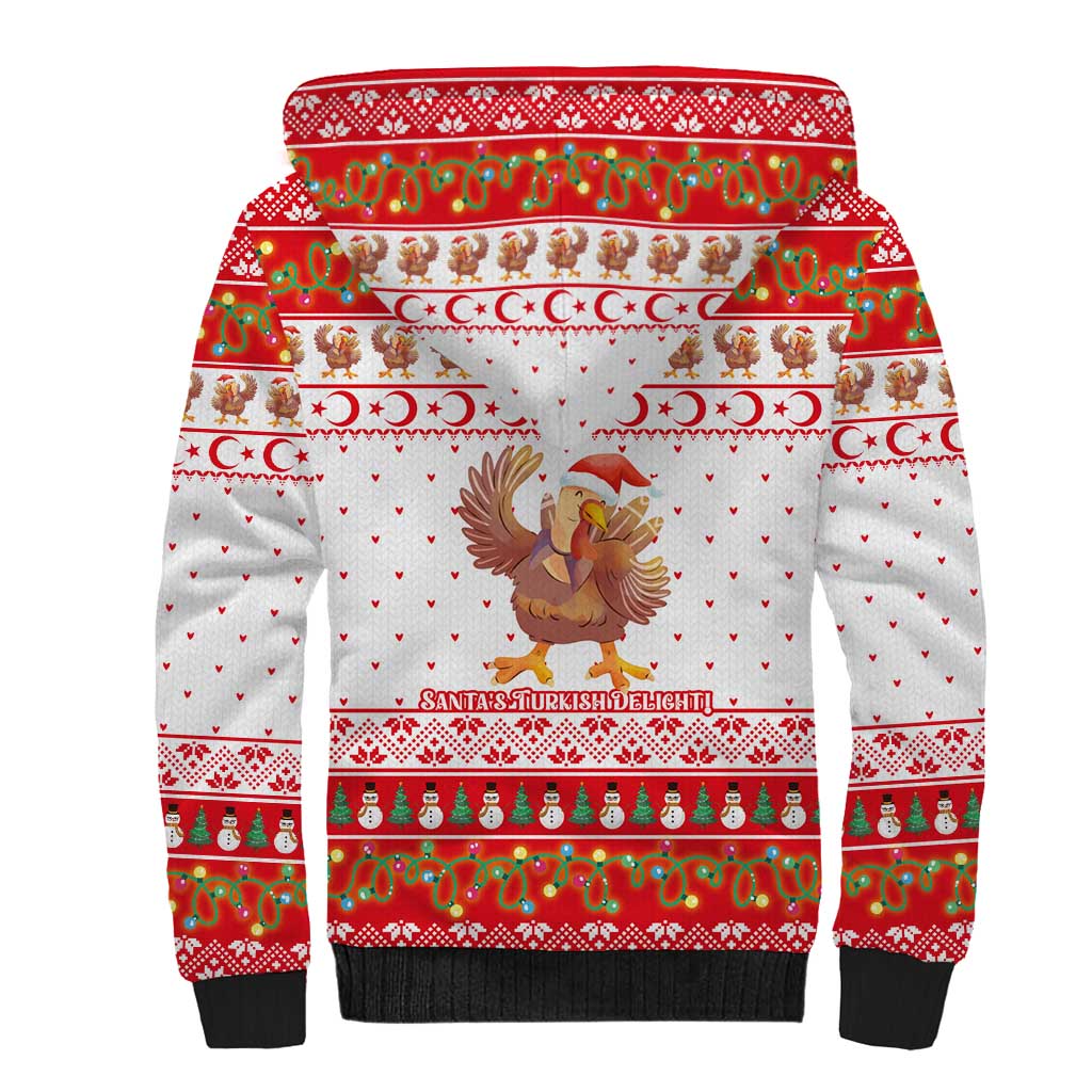 Turkey Christmas Sherpa Hoodie with Santa Turkey Red Crescent Pattern Snowmen and Festive Lights - Wonder Print Shop