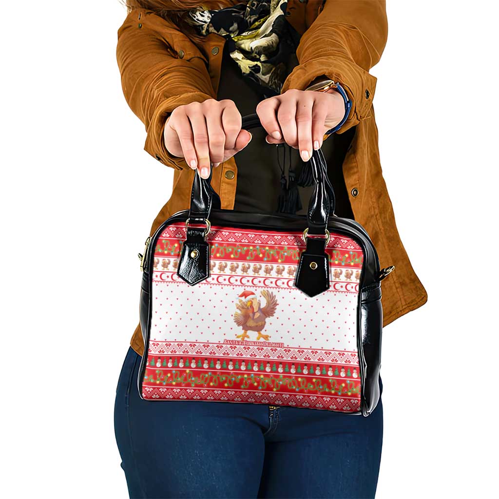 Turkey Christmas Shoulder Handbag with Santa Turkey Red Crescent Pattern Snowmen and Festive Lights - Wonder Print Shop
