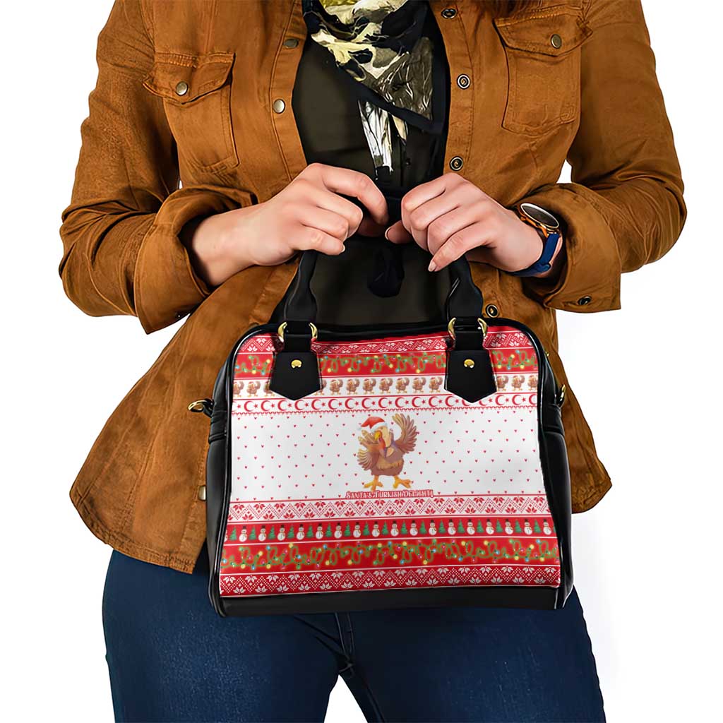 Turkey Christmas Shoulder Handbag with Santa Turkey Red Crescent Pattern Snowmen and Festive Lights - Wonder Print Shop