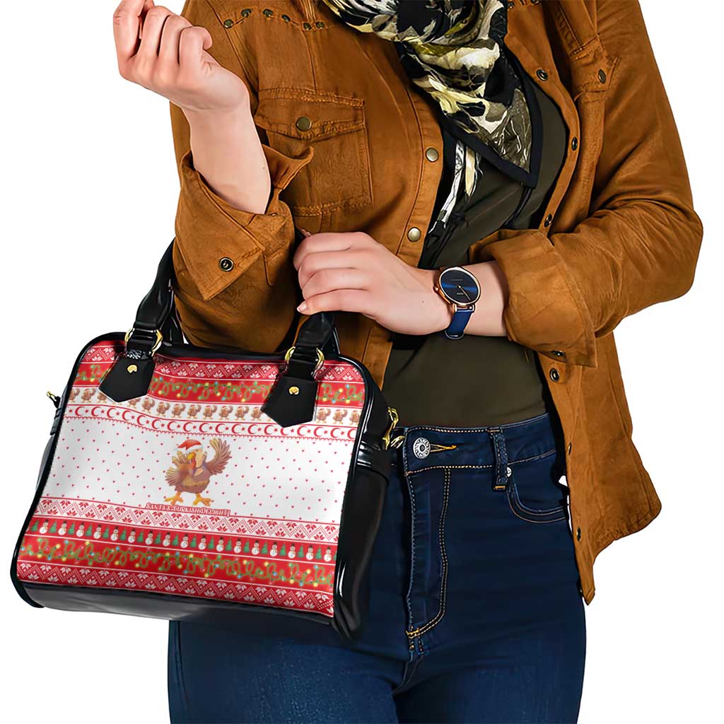 Turkey Christmas Shoulder Handbag with Santa Turkey Red Crescent Pattern Snowmen and Festive Lights - Wonder Print Shop