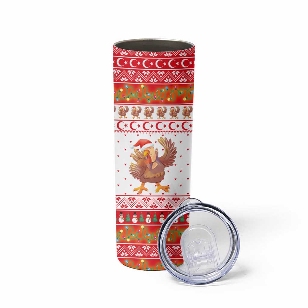 Turkey Christmas Skinny Tumbler with Santa Turkey Red Crescent Pattern Snowmen and Festive Lights - Wonder Print Shop