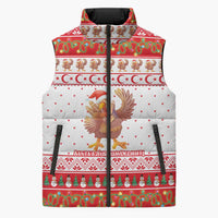 Turkey Christmas Sleeveless Puffer Jacket with Santa Turkey Red Crescent Pattern Snowmen and Festive Lights - Wonder Print Shop
