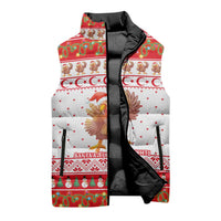 Turkey Christmas Sleeveless Puffer Jacket with Santa Turkey Red Crescent Pattern Snowmen and Festive Lights - Wonder Print Shop