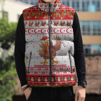 Turkey Christmas Sleeveless Puffer Jacket with Santa Turkey Red Crescent Pattern Snowmen and Festive Lights - Wonder Print Shop