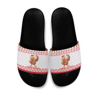 Turkey Christmas Slide Sandals with Santa Turkey Red Crescent Pattern Snowmen and Festive Lights - Wonder Print Shop