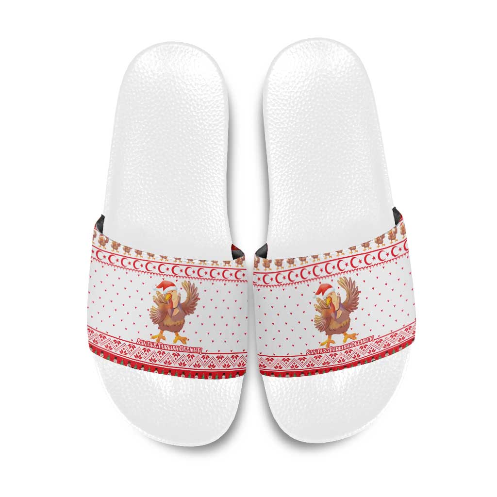 Turkey Christmas Slide Sandals with Santa Turkey Red Crescent Pattern Snowmen and Festive Lights - Wonder Print Shop