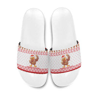 Turkey Christmas Slide Sandals with Santa Turkey Red Crescent Pattern Snowmen and Festive Lights - Wonder Print Shop