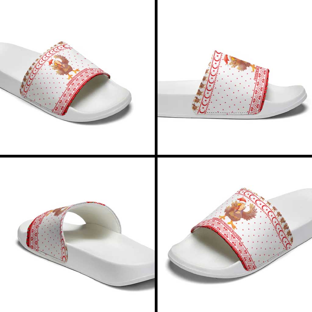 Turkey Christmas Slide Sandals with Santa Turkey Red Crescent Pattern Snowmen and Festive Lights - Wonder Print Shop