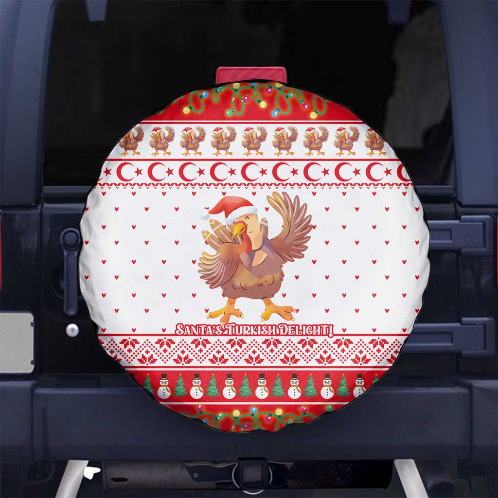 Turkey Christmas Spare Tire Cover with Santa Turkey Red Crescent Pattern Snowmen and Festive Lights - Wonder Print Shop