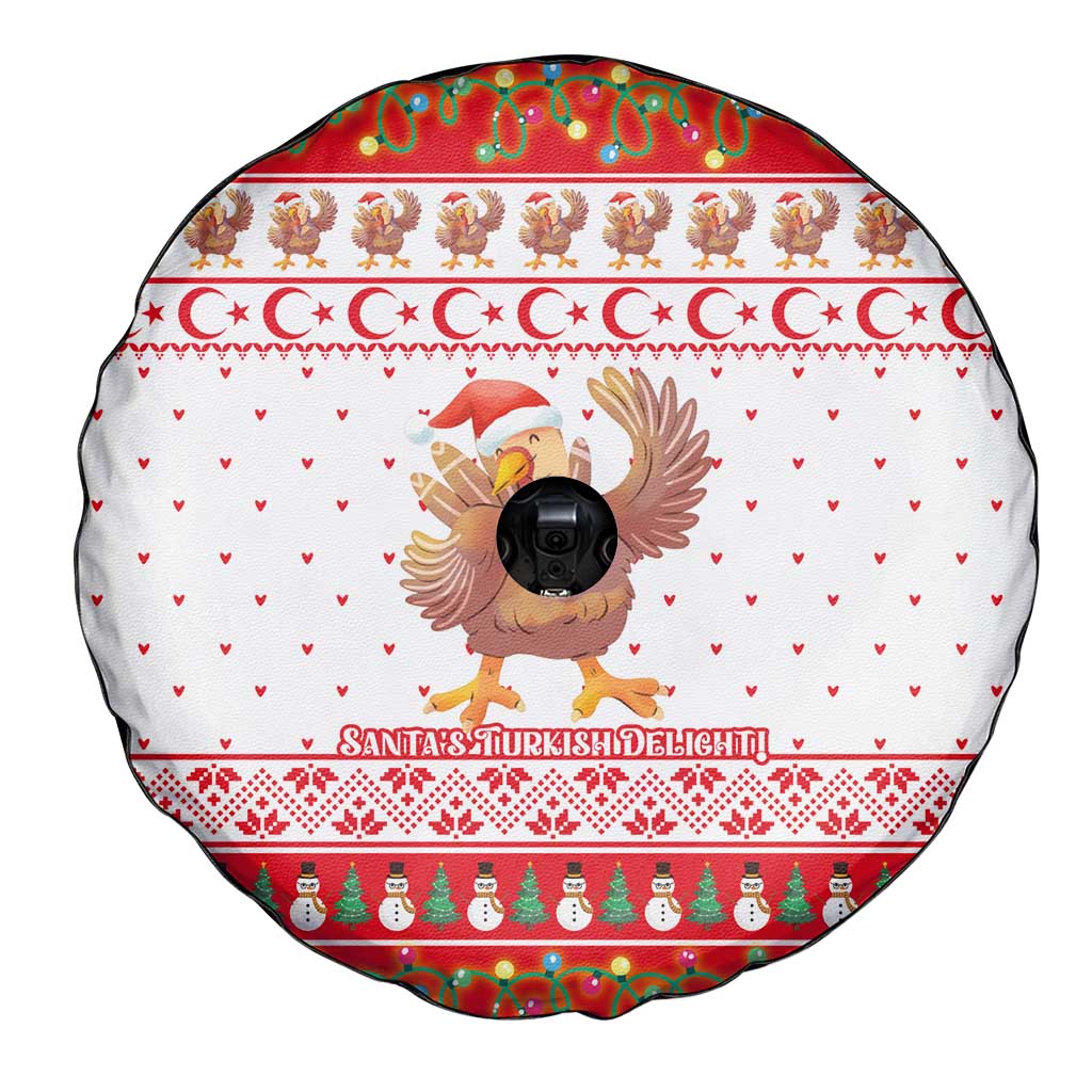 Turkey Christmas Spare Tire Cover with Santa Turkey Red Crescent Pattern Snowmen and Festive Lights - Wonder Print Shop