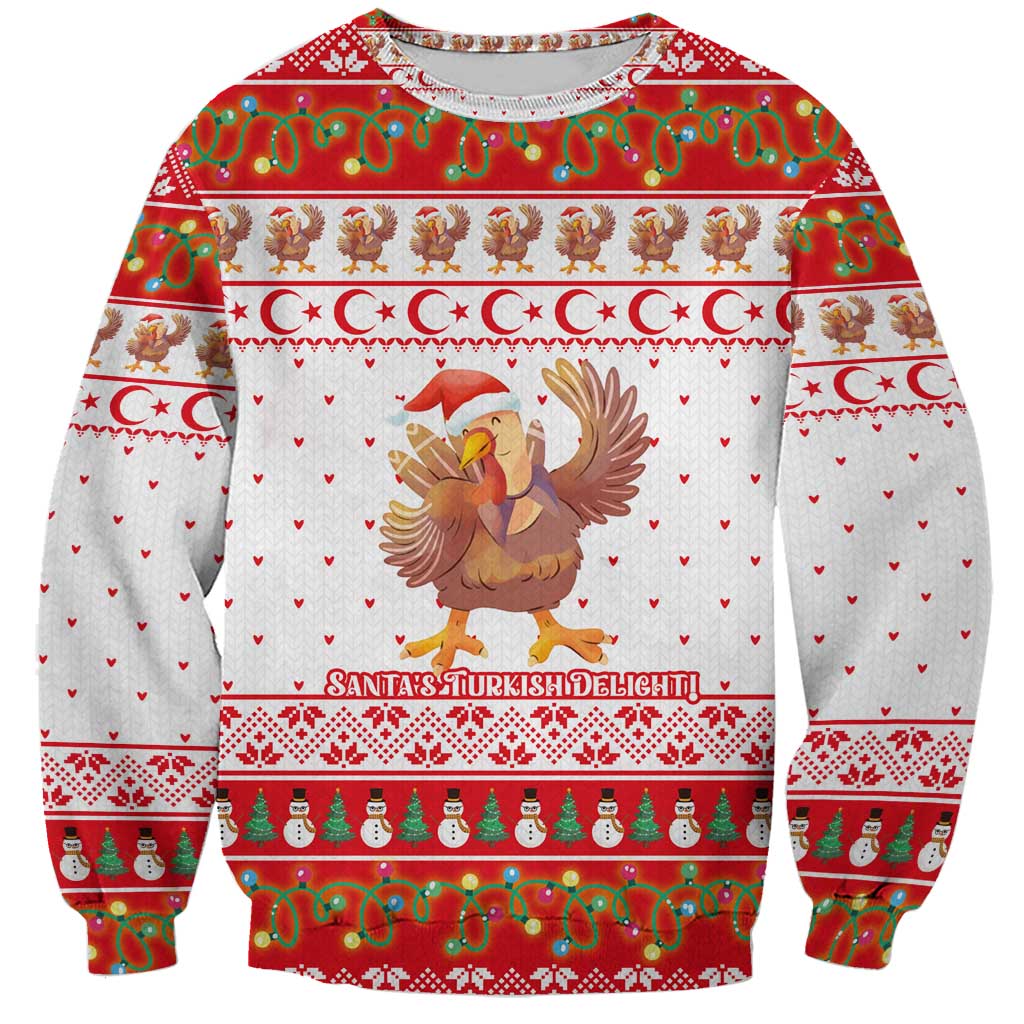 Turkey Christmas Sweatshirt with Santa Turkey Red Crescent Pattern Snowmen and Festive Lights - Wonder Print Shop