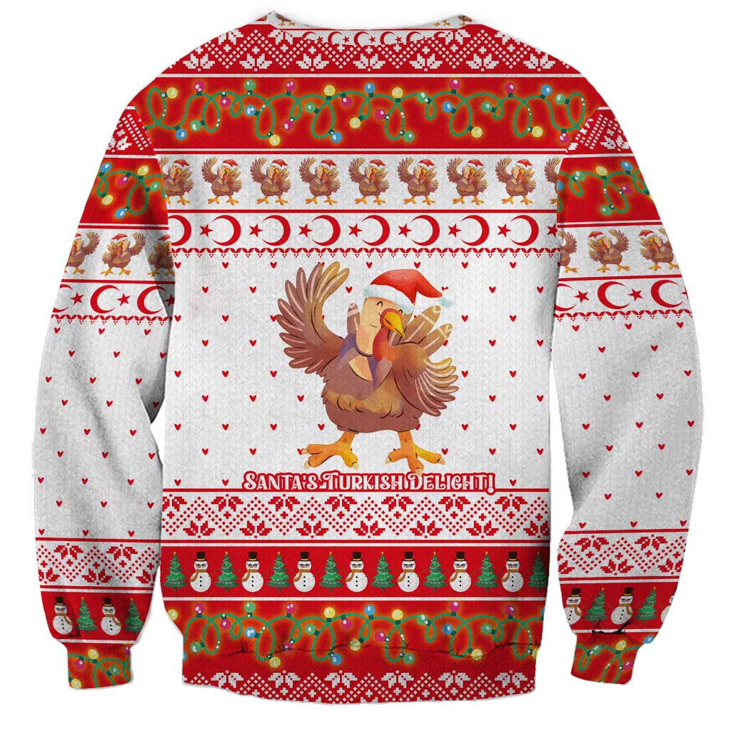 Turkey Christmas Sweatshirt with Santa Turkey Red Crescent Pattern Snowmen and Festive Lights - Wonder Print Shop
