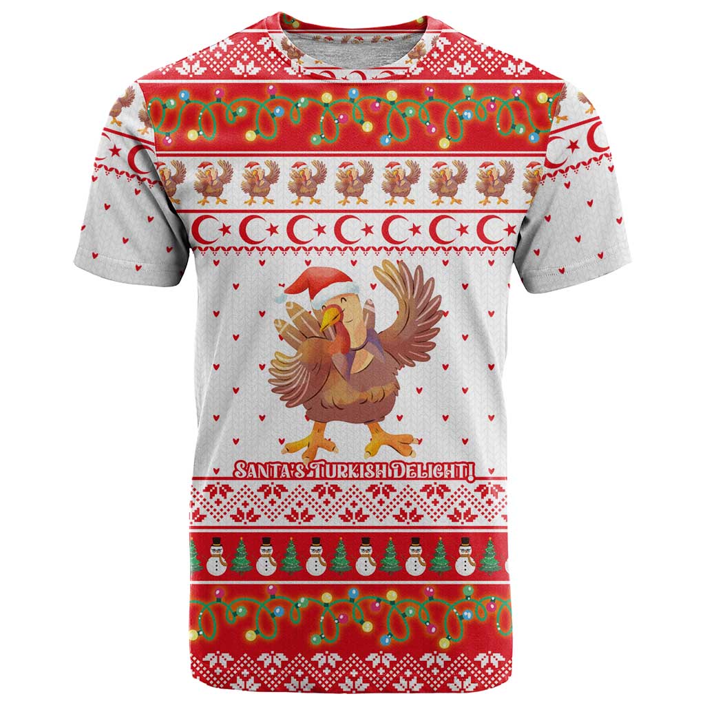 Turkey Christmas T Shirt with Santa Turkey Red Crescent Pattern Snowmen and Festive Lights - Wonder Print Shop