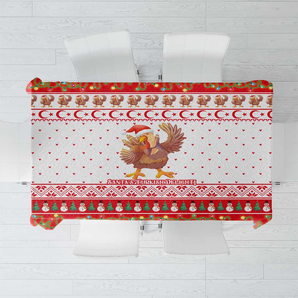 Turkey Christmas Tablecloth with Santa Turkey Red Crescent Pattern Snowmen and Festive Lights - Wonder Print Shop