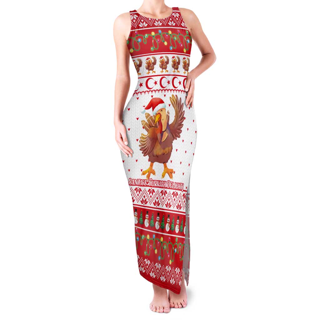 Turkey Christmas Tank Maxi Dress with Santa Turkey Red Crescent Pattern Snowmen and Festive Lights - Wonder Print Shop