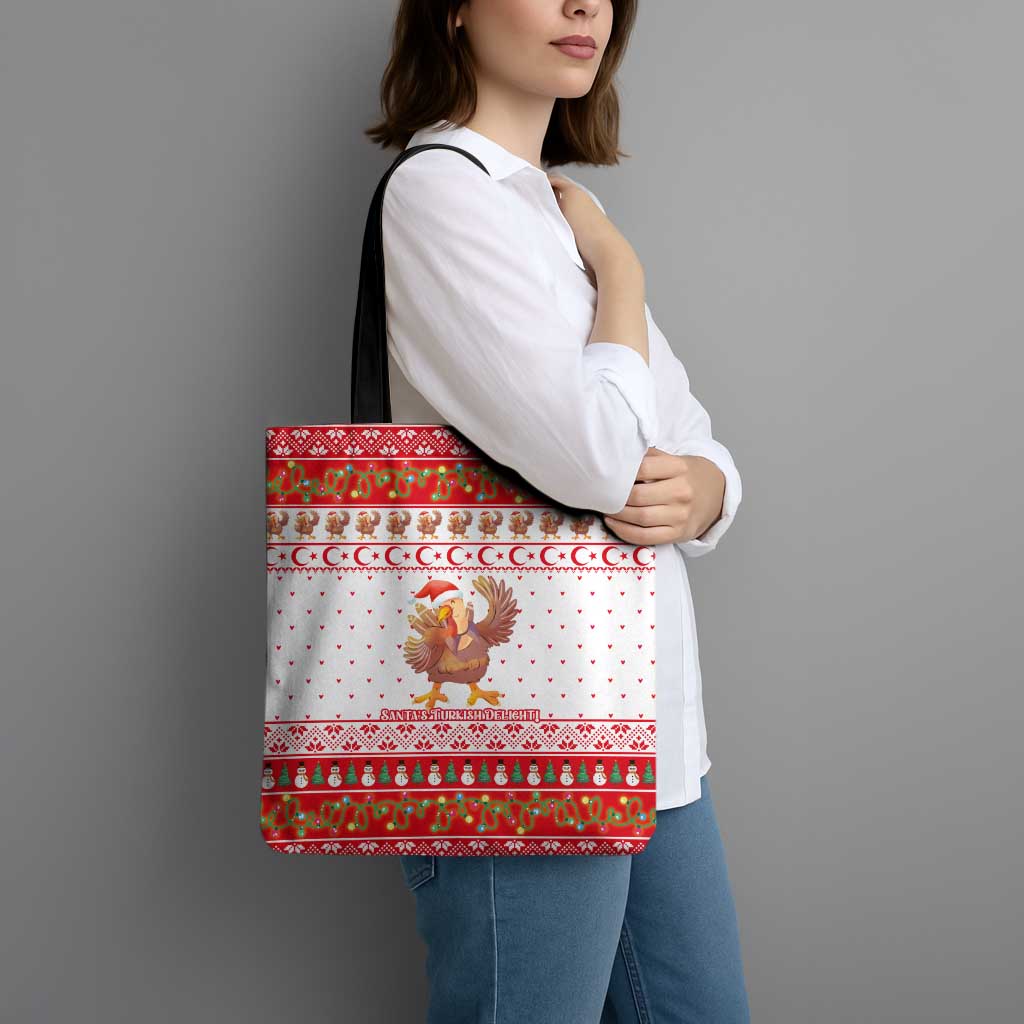 Turkey Christmas Tote Bag with Santa Turkey Red Crescent Pattern Snowmen and Festive Lights - Wonder Print Shop