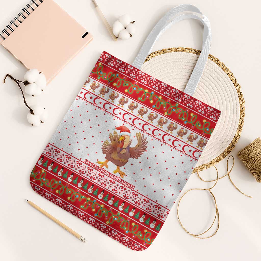 Turkey Christmas Tote Bag with Santa Turkey Red Crescent Pattern Snowmen and Festive Lights - Wonder Print Shop