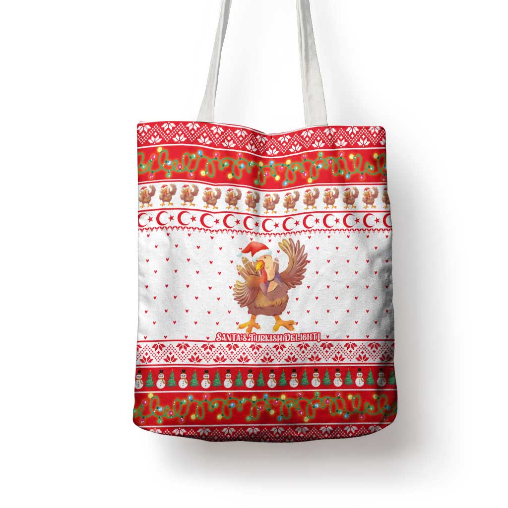 Turkey Christmas Tote Bag with Santa Turkey Red Crescent Pattern Snowmen and Festive Lights - Wonder Print Shop