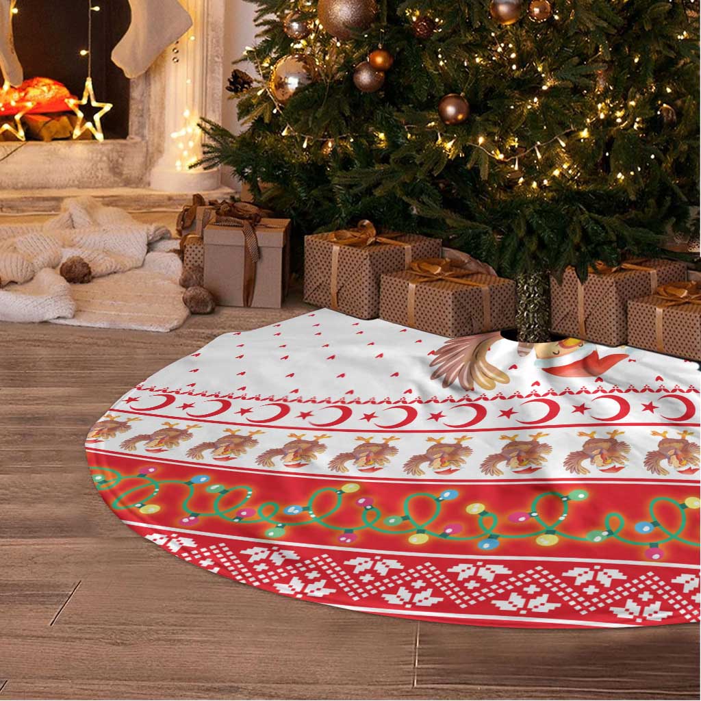 Turkey Christmas Tree Skirt with Santa Turkey Red Crescent Pattern Snowmen and Festive Lights - Wonder Print Shop