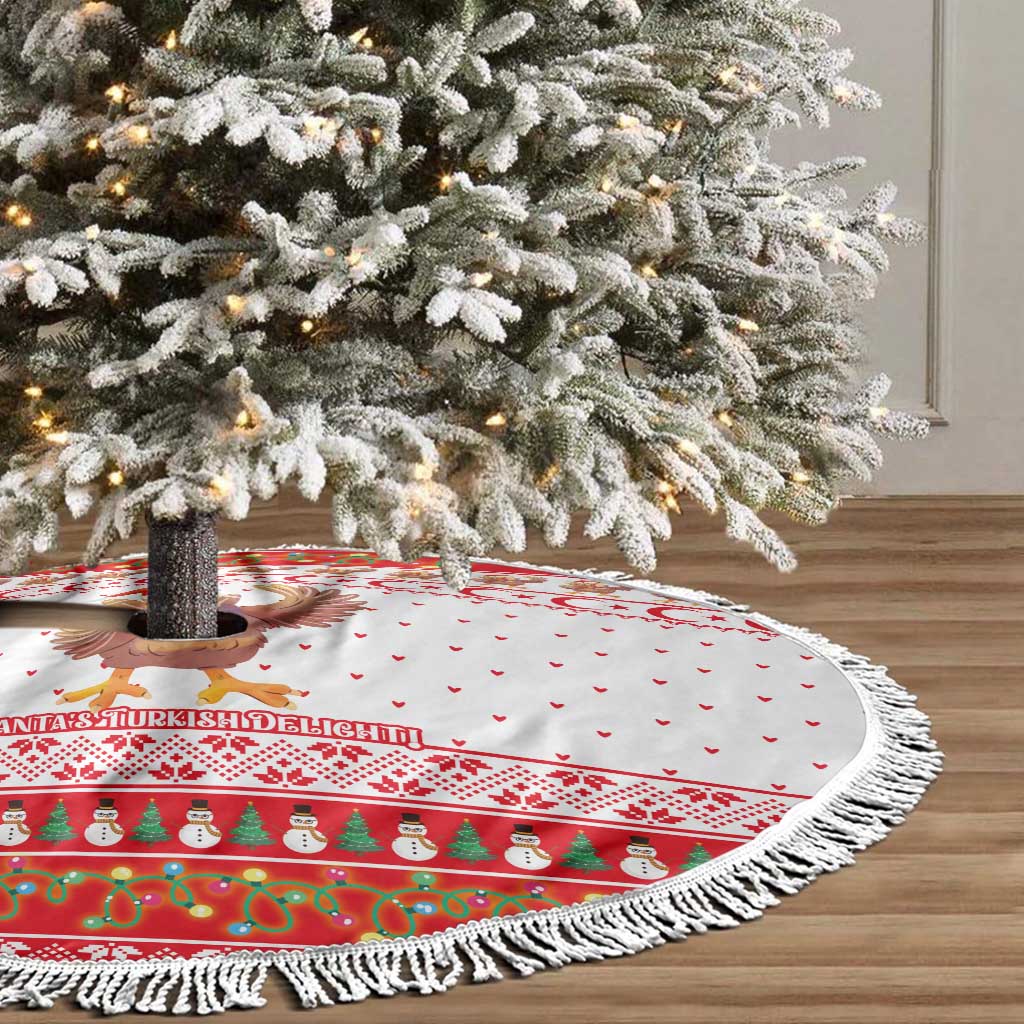Turkey Christmas Tree Skirt with Santa Turkey Red Crescent Pattern Snowmen and Festive Lights - Wonder Print Shop