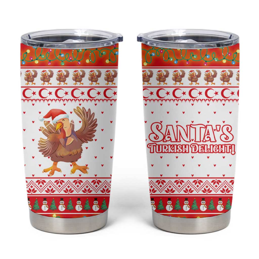 Turkey Christmas Tumbler Cup with Santa Turkey Red Crescent Pattern Snowmen and Festive Lights - Wonder Print Shop