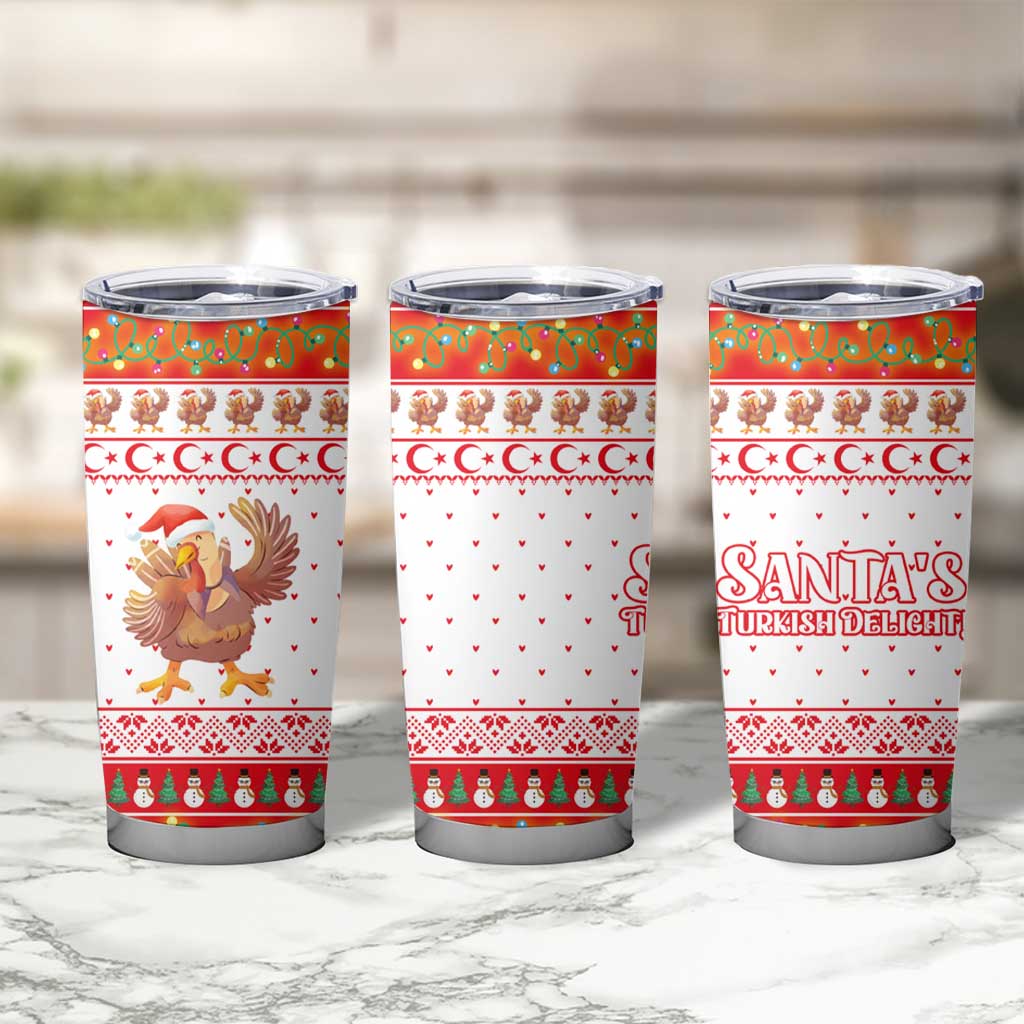 Turkey Christmas Tumbler Cup with Santa Turkey Red Crescent Pattern Snowmen and Festive Lights - Wonder Print Shop