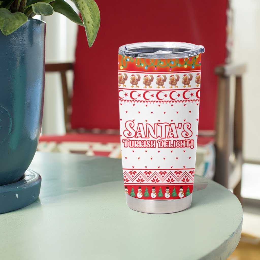 Turkey Christmas Tumbler Cup with Santa Turkey Red Crescent Pattern Snowmen and Festive Lights - Wonder Print Shop