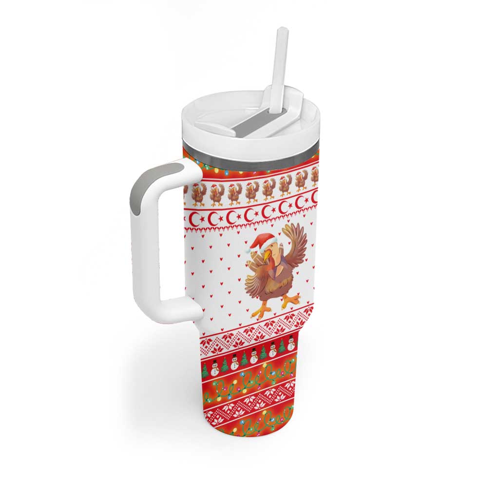 Turkey Christmas Tumbler With Handle with Santa Turkey Red Crescent Pattern Snowmen and Festive Lights - Wonder Print Shop